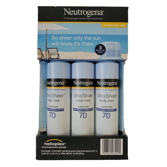 3 pk Neutrogena Ultra Sheer Body Mist Sunscreen Spray 5 oz ea SPF 70 UVA UVB NEW - Picture 6 of 8